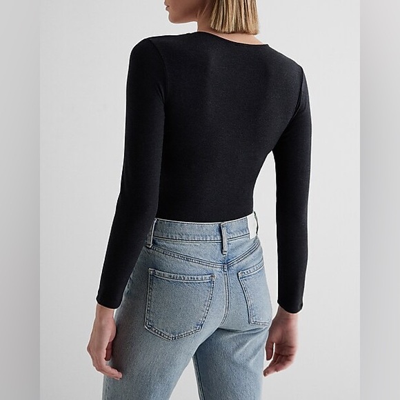 Express Black Body Contour Compression V-Neck Long Sleeve Bodysuit size Small - Picture 4 of 10